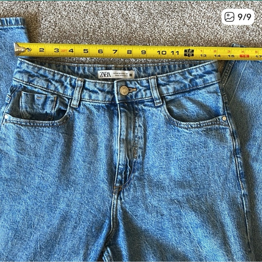ZARA Mom Blue Jeans, High Waist Straight Leg Sz 8